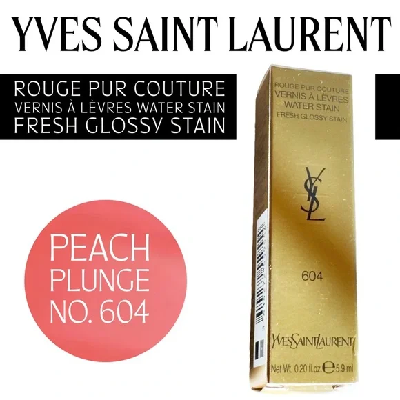 Yves Saint Laurent 🆕 Vernis à Lèvres Water Stain • Peach Plunge, No. 604 • NEW - Picture 7 of 17